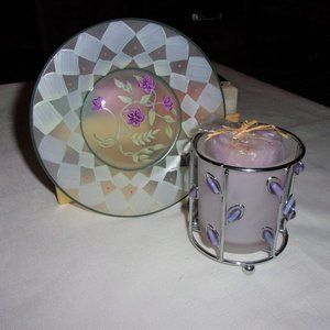 Silver/Purple/White Glass Holder Hand Painted Dish